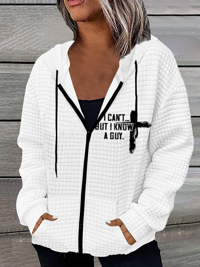 Women's I Can't But I Know A Guy Casual Waffle Hooded Jacket