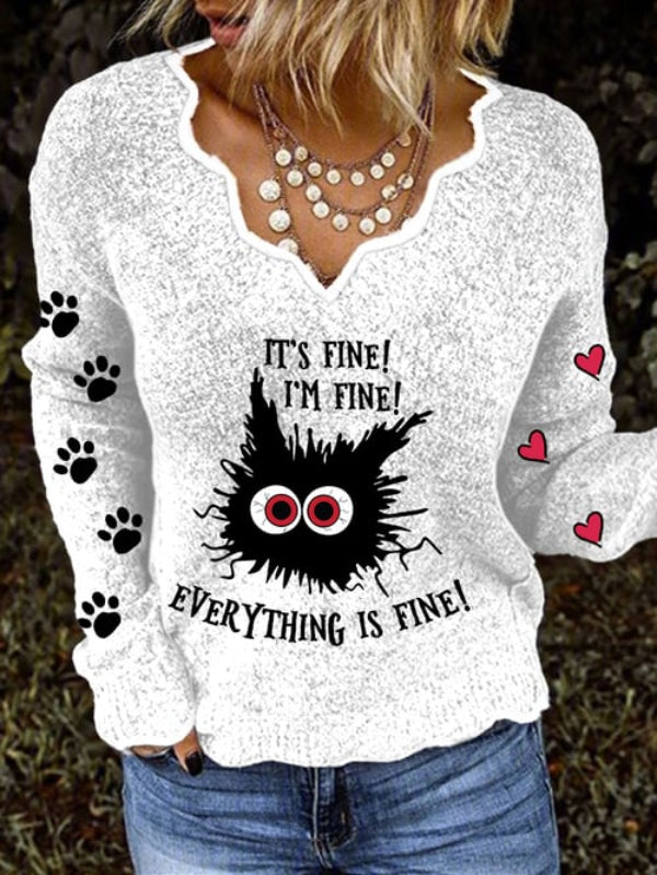 Women's I'm Fine Everything Is Fine Print Casual Knit Top