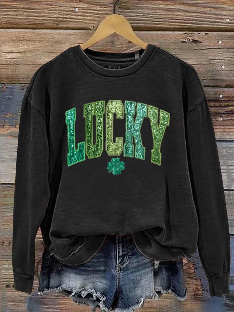 Women's Patrick's Day Lucky Pattern Long Sleeve Crew Neck Sweatshirt