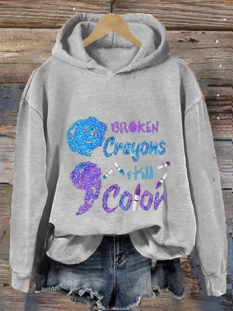 Women's Broken Crayons Still Have Color Print Casual Hooded