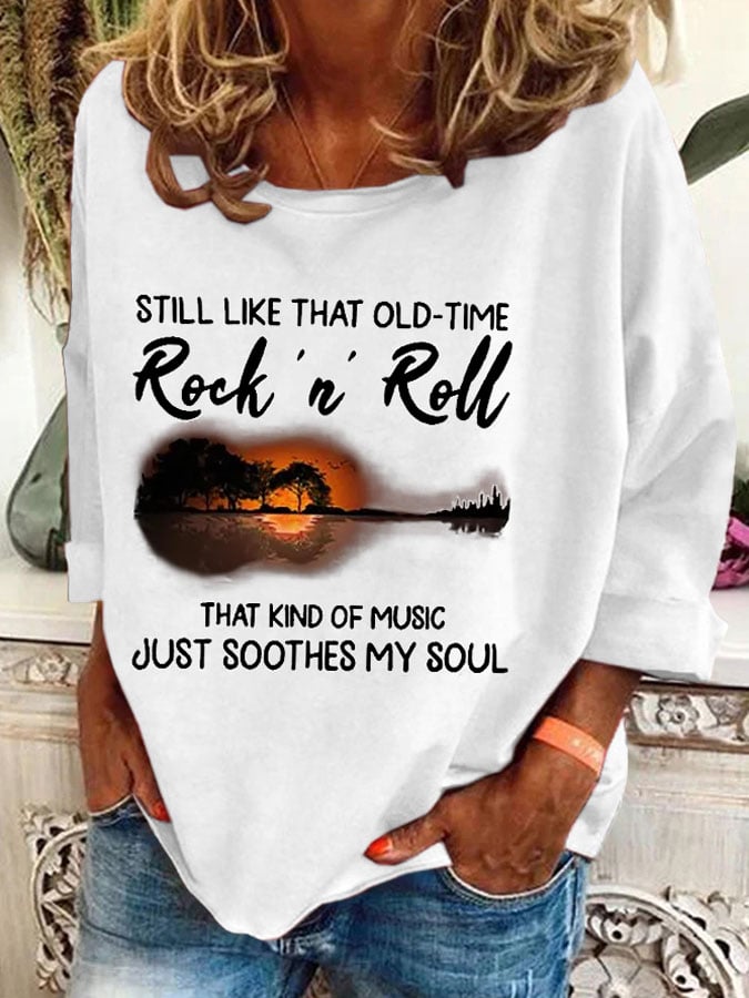 Retro Hippie Guitar Lake Still Like That Old Time Rock & Roll That Kind Of Music Just Soothes My Soul Print Sweatshirt