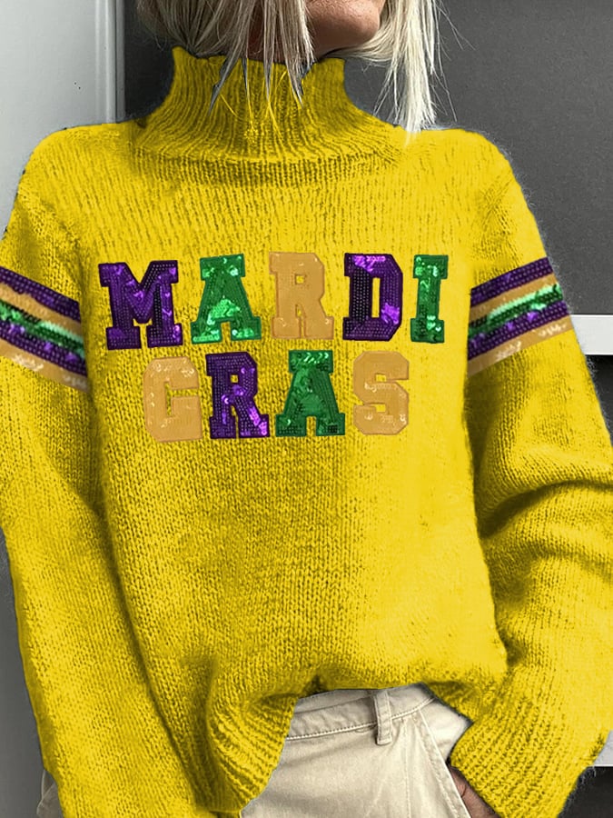 Retro Mardi Gras Print Sweater