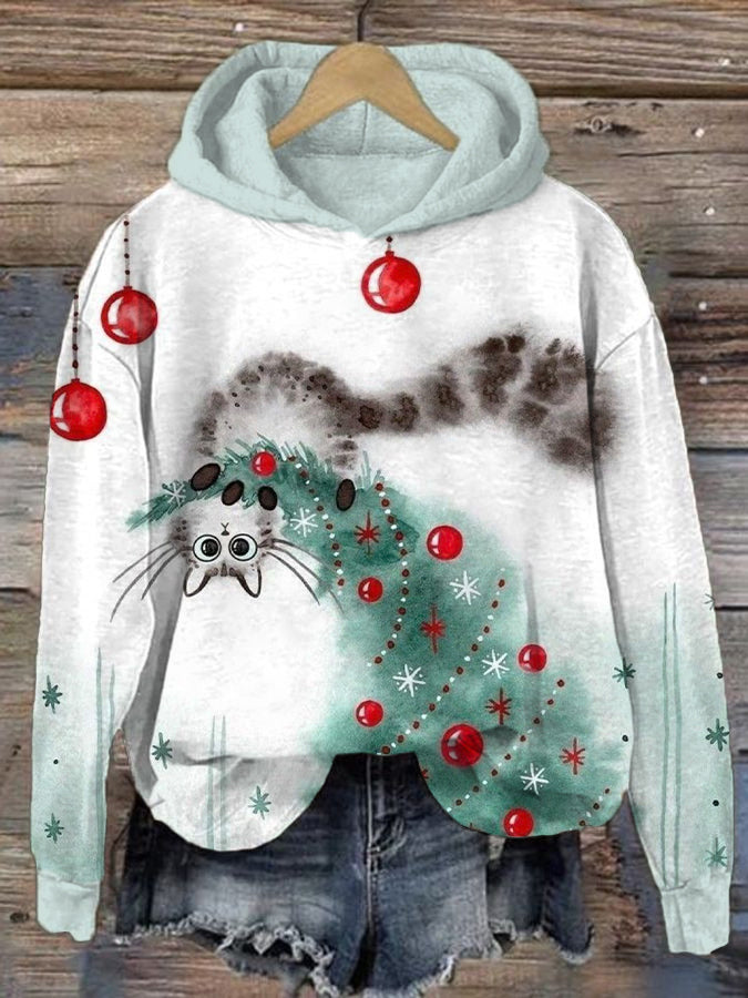 Women's Animal Christmas Print Hooded Sweatshirt