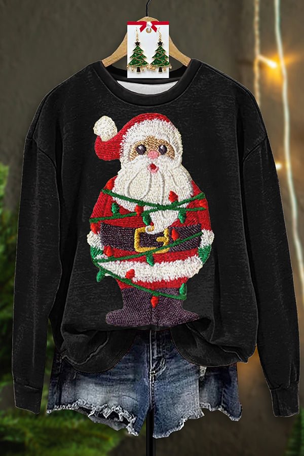 Vintage Santa Claus Embroidery Print Sweatshirt