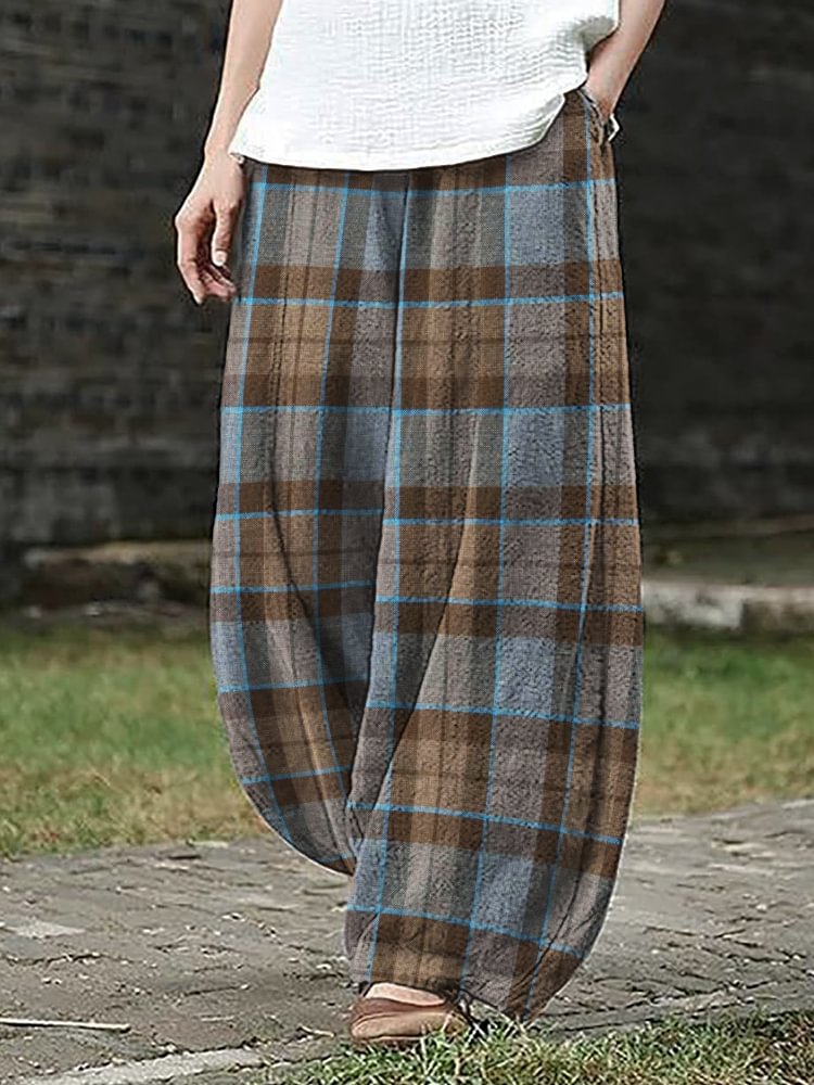 Vintage Scotland Plaid Flowy Wide Leg Pants