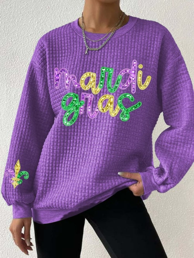 Women's Mardi Gras Print Long Sleeve Sweatshirt