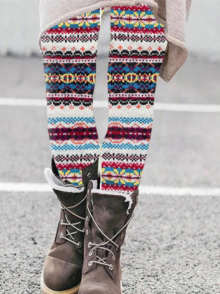 Comstylish Vintage Fair Isle Knitted Art Comfy Leggings