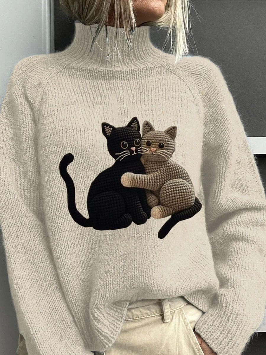 Women's Cute Pet Cat Embroidery Printed Sweater