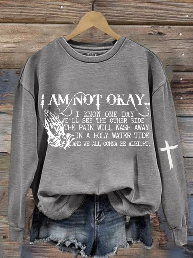 Lässiges Sweatshirt mit Aufdruck „I'm Not Okay“ für Damen