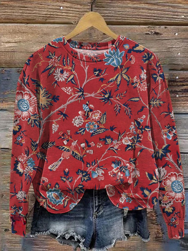 Lässiges Sweatshirt mit Vintage-Sommer-Blumenmuster