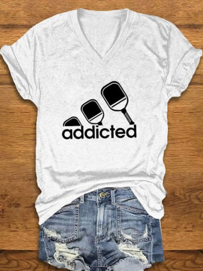 Women's Funny Pickleball "addicted" Printed T-shirt