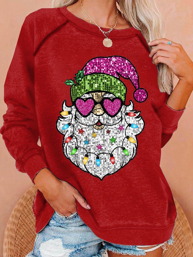 Women's Christmas Santa Print Casual Sweatshirt