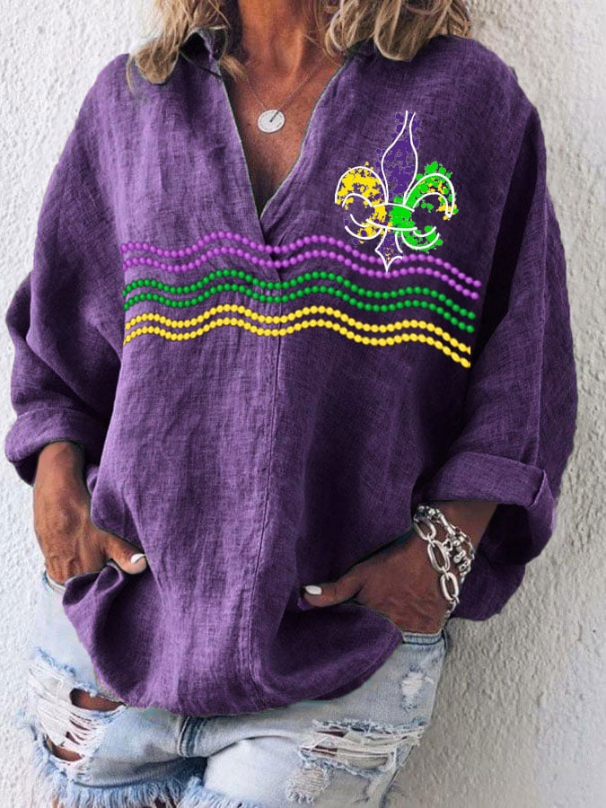 Women's Casual Mardi Gras V Neck Top