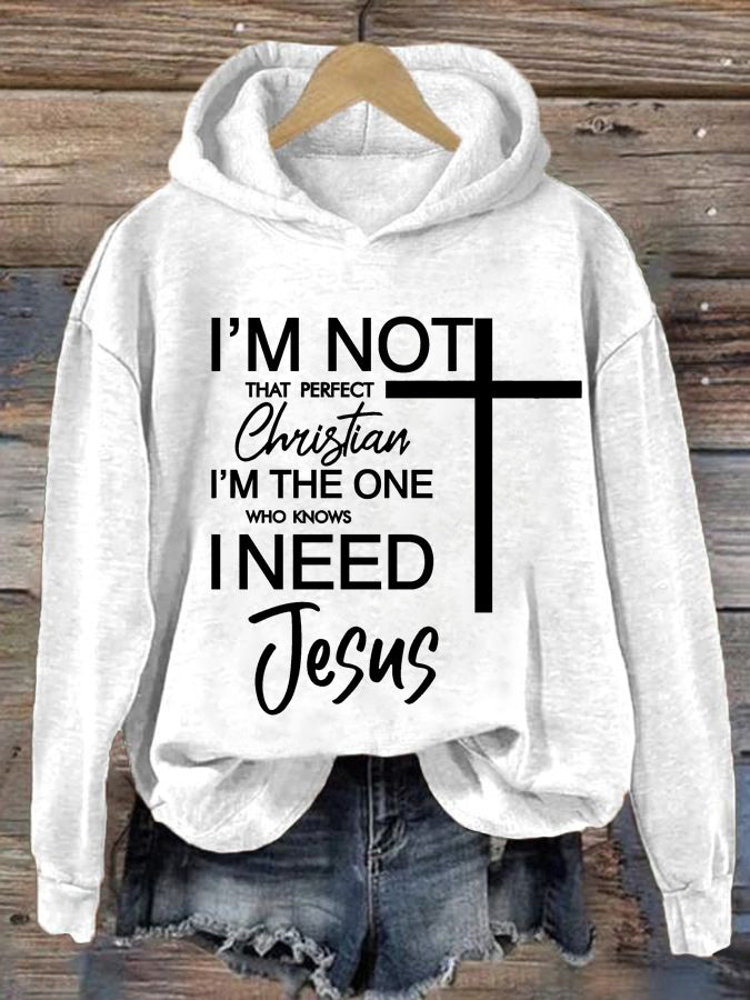 Women's I'm Not That Perfect Christian Printed Casual Hoodie