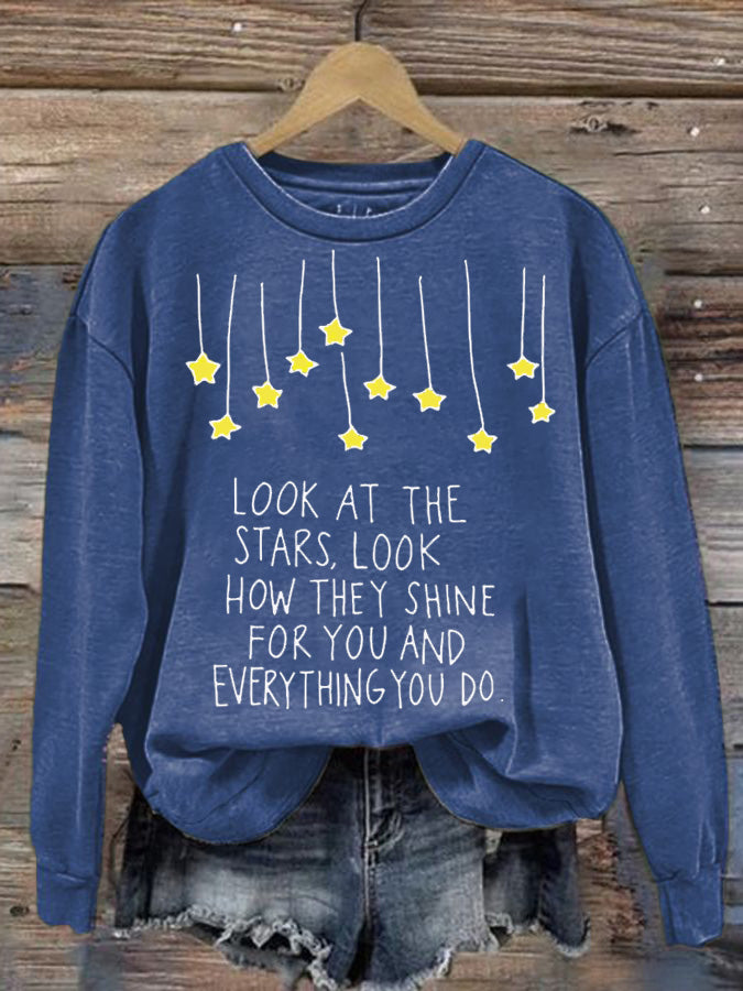 Women's Look At The Stars Look How They Shine For You Printed Casual Sweatshirt