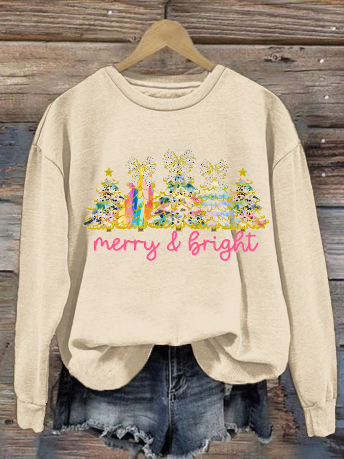 Women's Christmas Tree Printed Crew Neck Sweatshirt