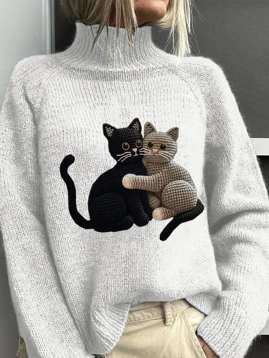 Women's Cute Pet Cat Embroidery Printed Sweater