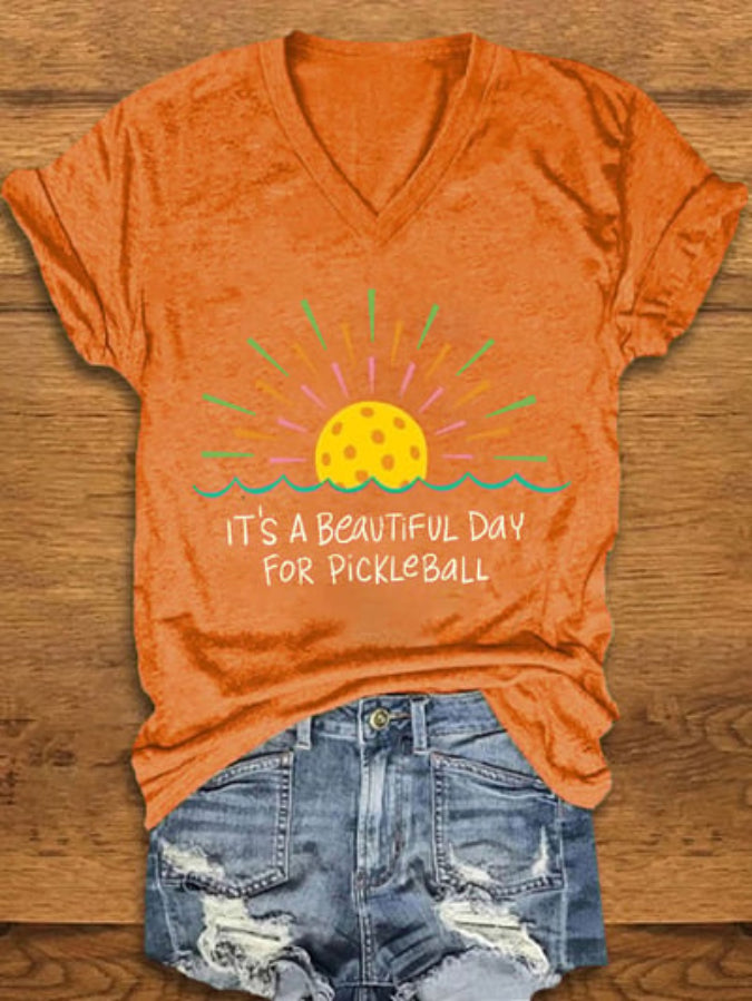 Women's Pickleball Lovers "It's a beautiful day for pickleball" Printed T-shirt