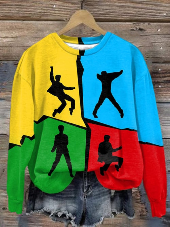 Retro King Of Rock Roll Contrast Color Print Print Sweatshirt