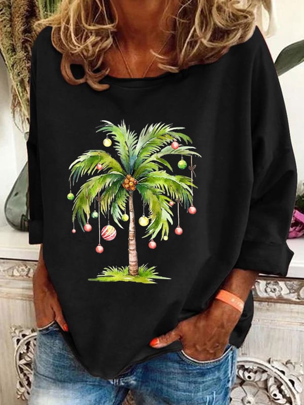 Women's Christmas Palm Tree Print Casual Sweatshirt