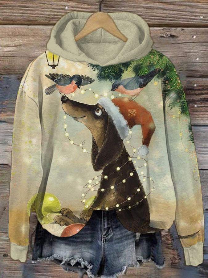 Women's Animal Christmas Print Hooded Sweatshirt