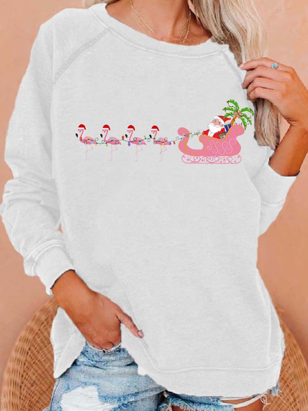 Women'S Christmas Flamingo Print Casual Sweatshirt