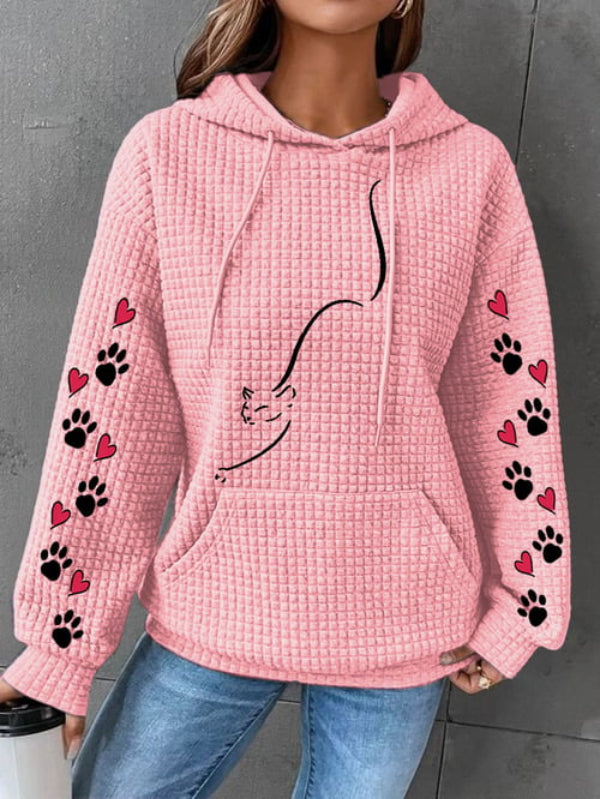 Women's Cat Print Waffle Hoodie