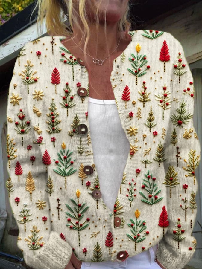 Women's Christmas Colorful Christmas Tree Knit Cardigan