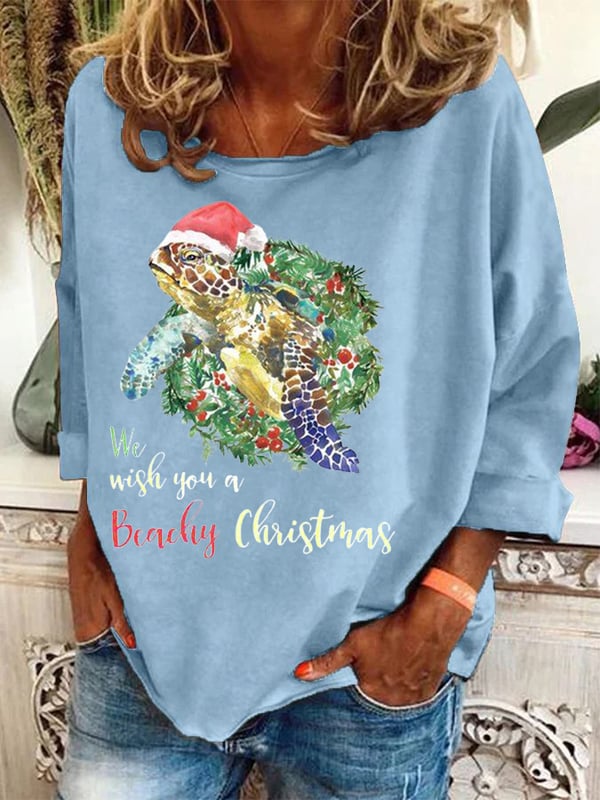 Women's Christmas Turtle Print Casual Sweatshirt