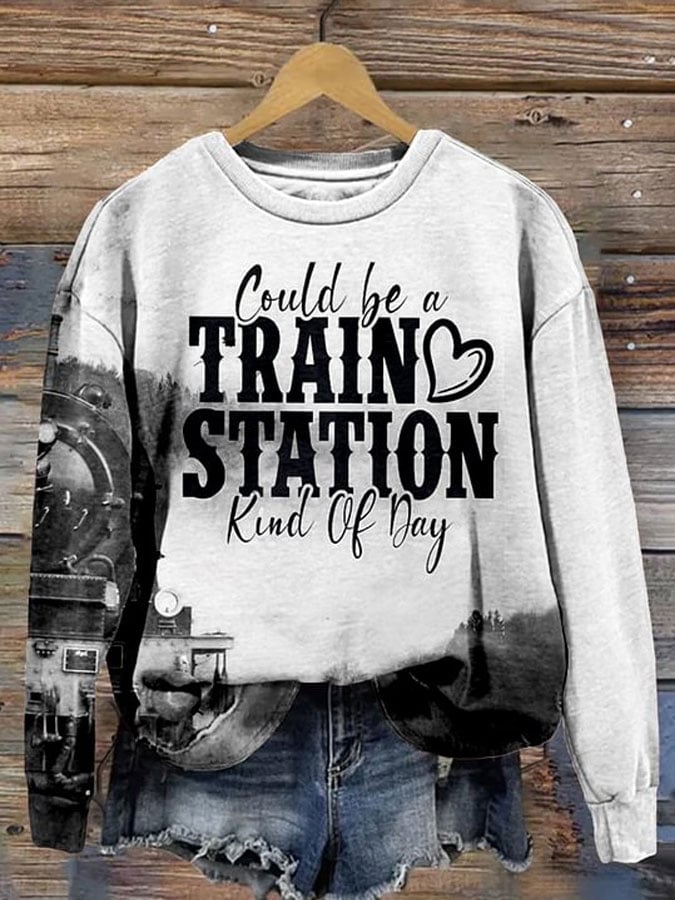 Western Train Station Inspired Vintage Washed Sweatshirt