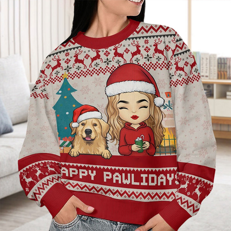 Strickpullover mit „Happy Pawlidays To You“-Print für Damen