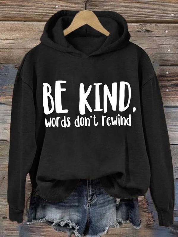 Retro Bullying Prevention Awareness Be Kind Words Don't Rewind Print Hoodie