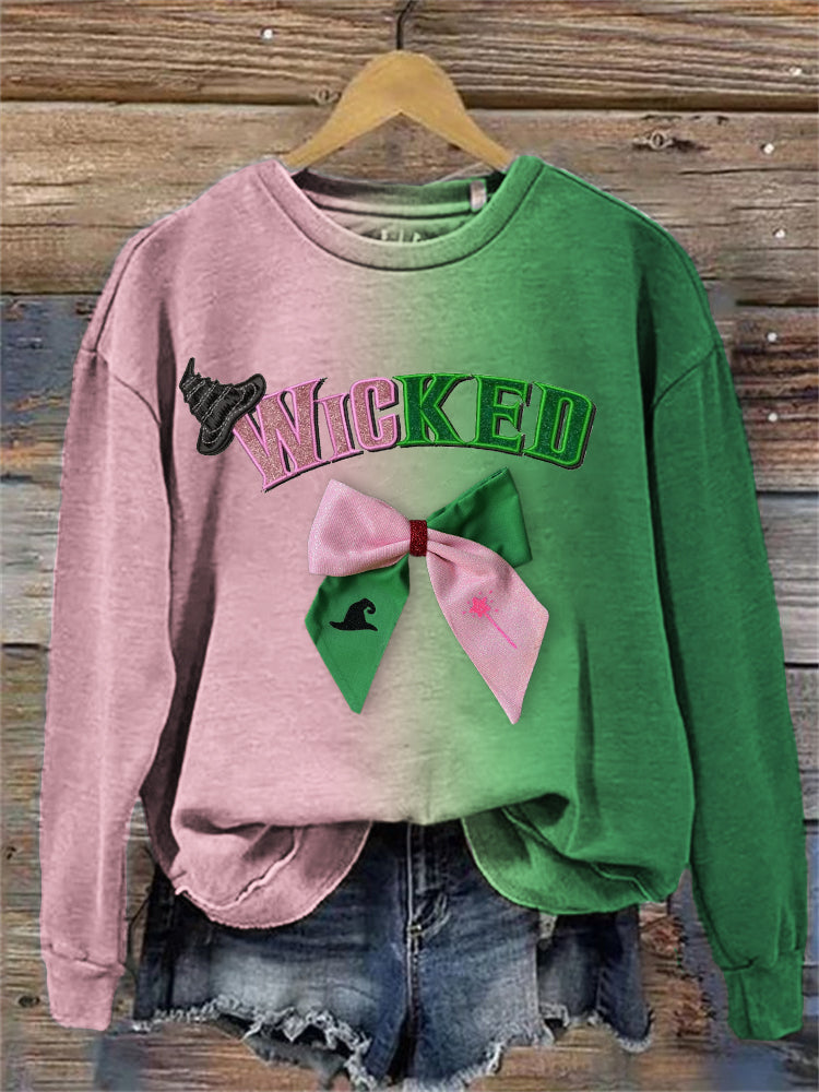 Movie Glitter Embroidered Bow Knot Gradient Sweatshirt