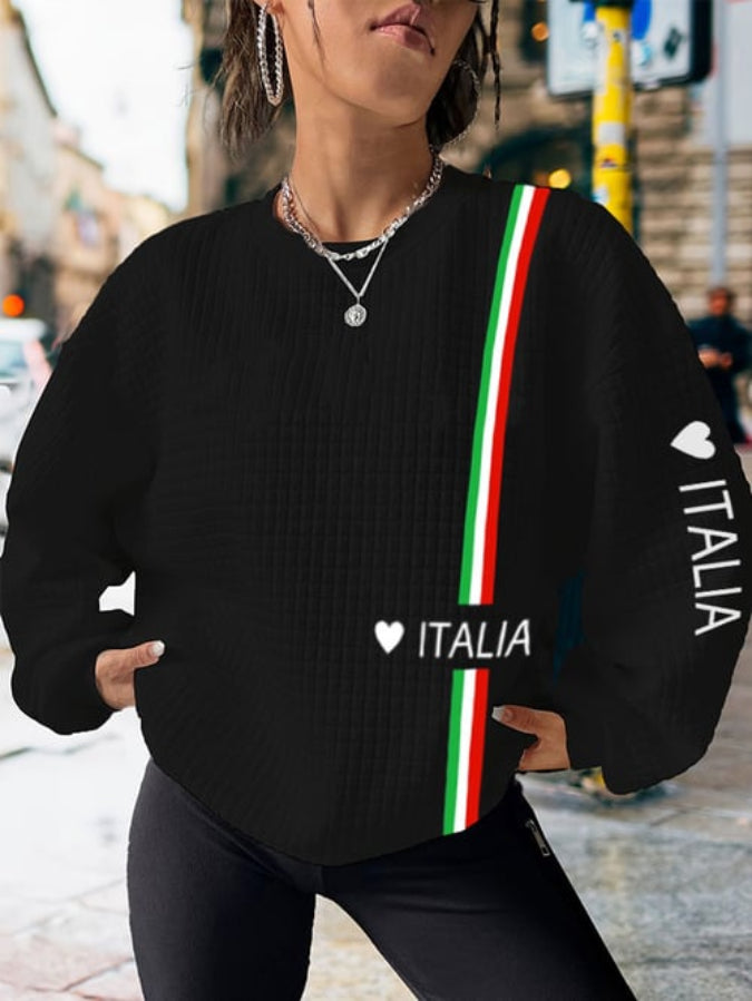 Women's Italian Print Waffle Sweatshirt