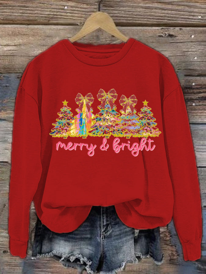 Women's Christmas Tree Printed Crew Neck Sweatshirt