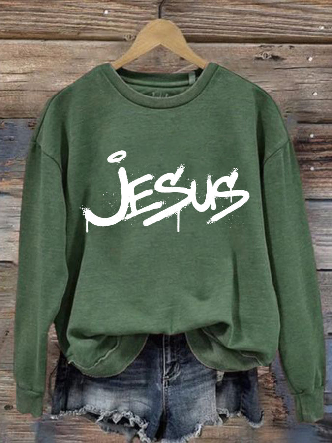 Lässiges Sweatshirt für Damen mit Jesus-christlichem Graffiti-Aufdruck