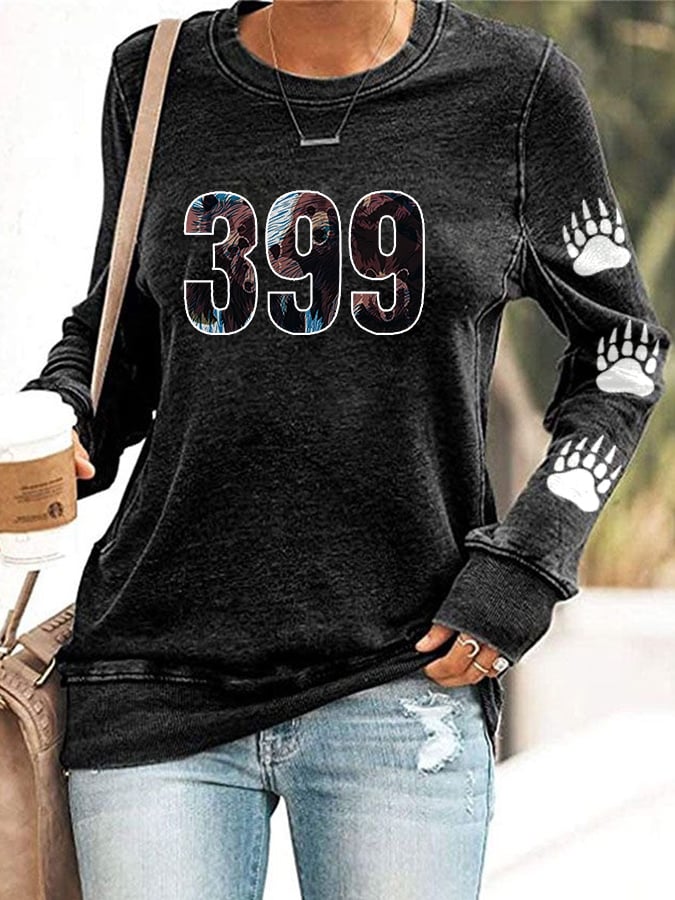 Women'S Retro Grizzly 399 Printed Casual Sweatshirt