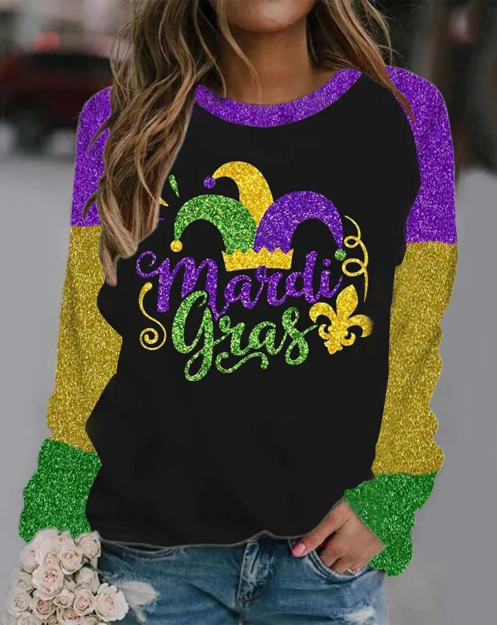 Women's Mardi Gras Carnival Crewneck Sweatshirt