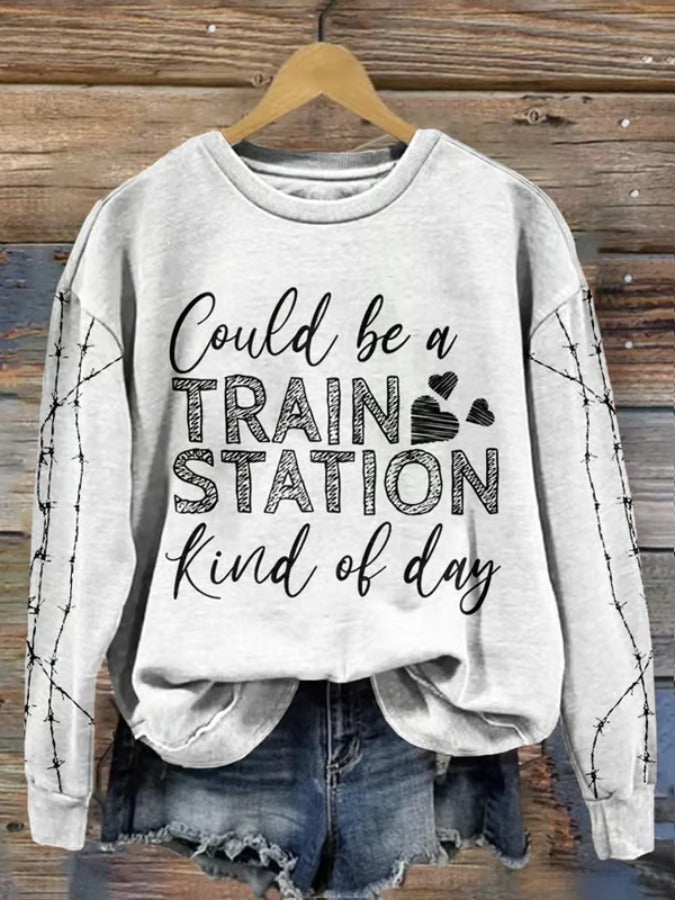 Western Train Station Inspired Vintage Washed Sweatshirt