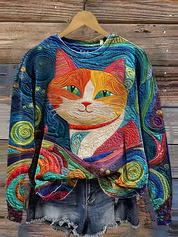 Women's Cat Print Casual Sweatshirt