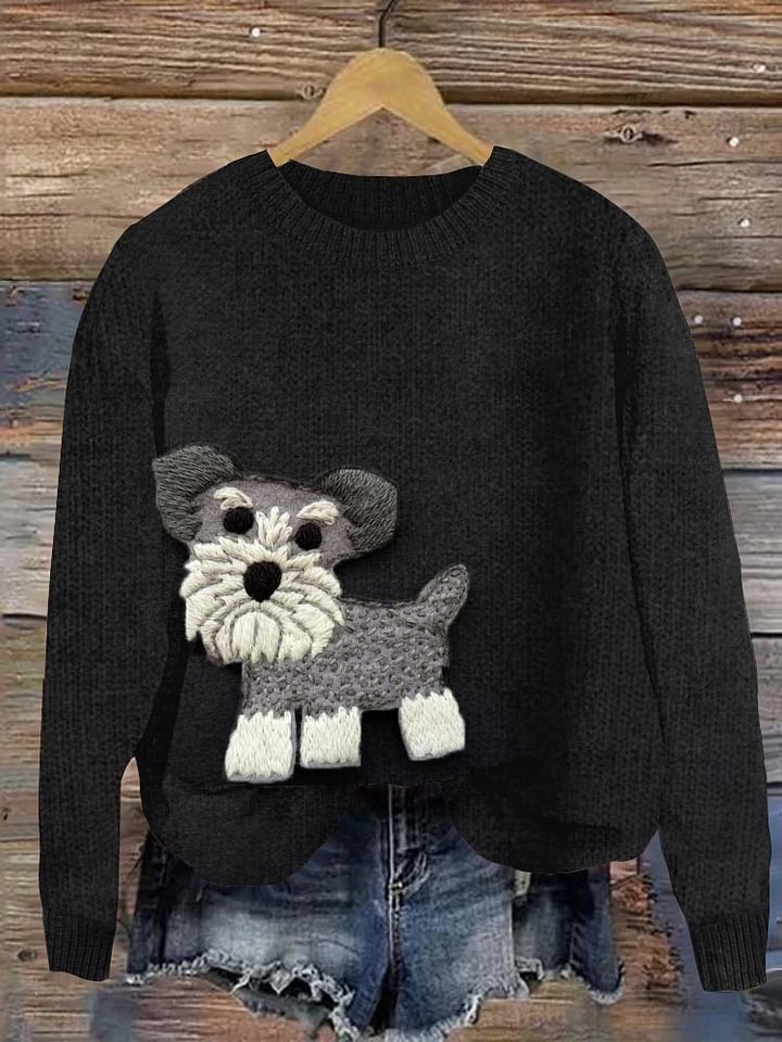 Lustiger Mini Schnauzer Filz Applikation Kuscheliger Pullover