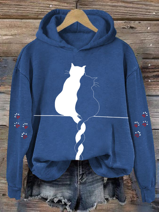 Women's Cat Print Long Sleeve Hoodie Sweatshirt