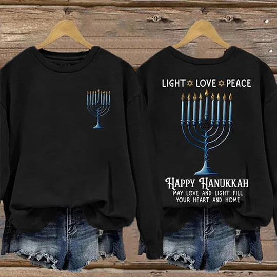 Women's Happy Hanukkah Print Crewneck Sweatshirt