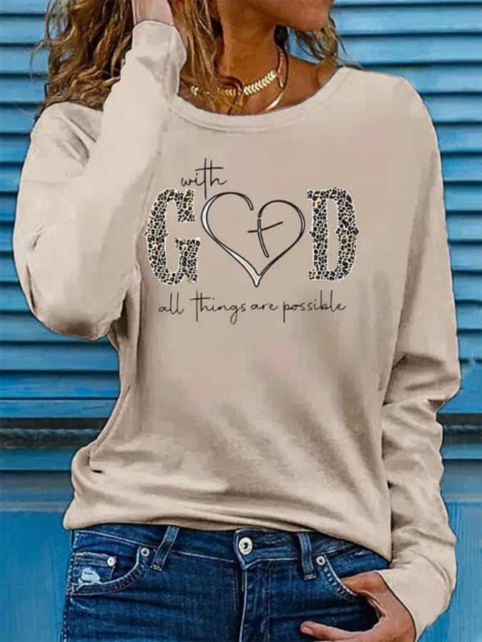 Women's With God All Things Are Possible Print Casual T-Shirt