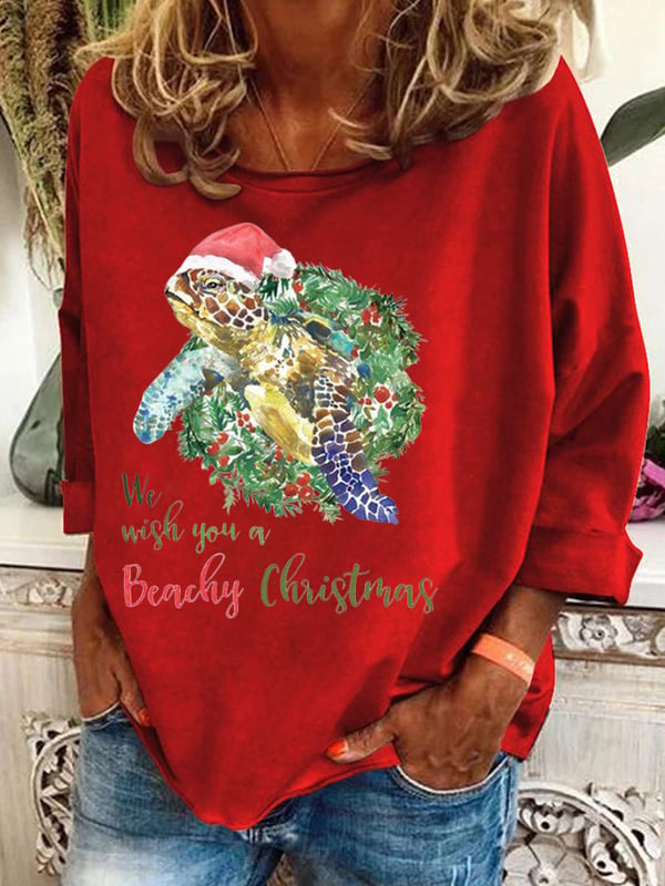 Women's Christmas Turtle Print Casual Sweatshirt