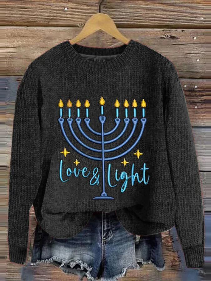 Women's Hanukkah Menorah Print Sweater