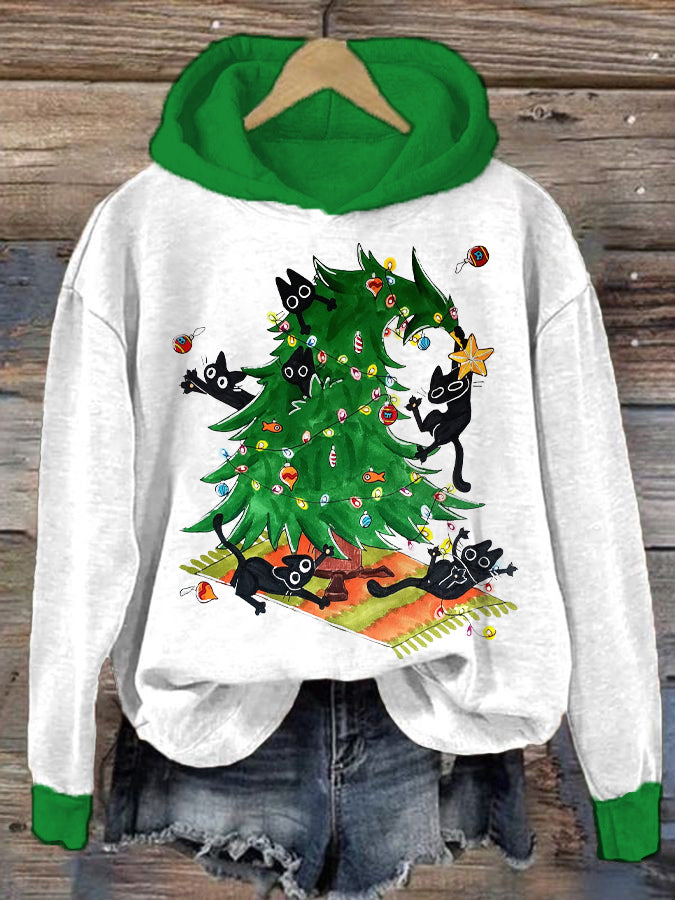 Women's Animal Christmas Print Hooded Sweatshirt