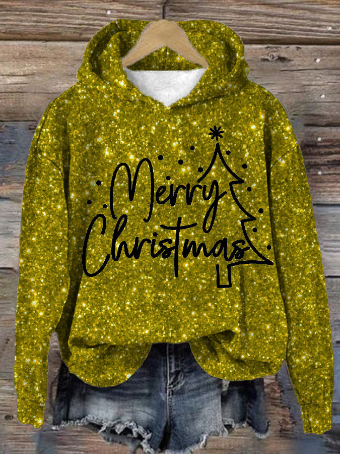 Women's Shiny Christmas Print Hooded Sweatshirt