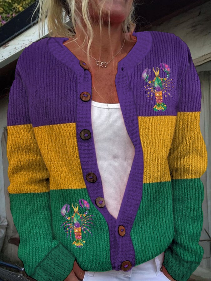 Women's Mardi Gras Print Knit Cardigan