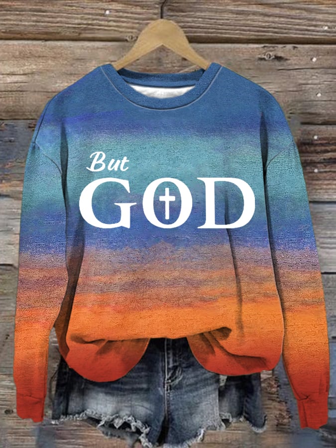 Women's Vintage Faith But God Printed Casual Sweatshirt